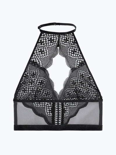 Lace & Mesh High-neck Bra