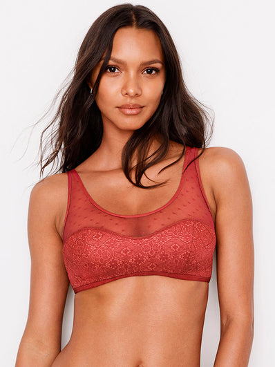 Dot Mesh & Lace Scoop Bralette